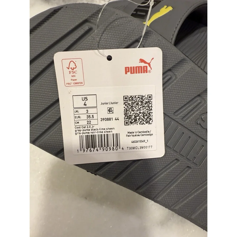 PUMA Cool‎ Cat 2.0 Kids Size 4 Grey Unisex Slides Sandals New with Tags
